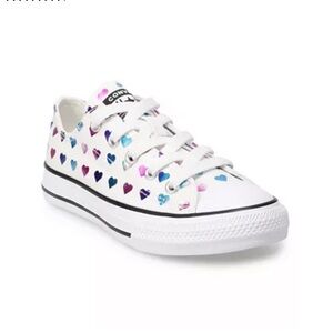 Converse Chuck Taylor low top metallic hearts white pink green blue YOUTH 3